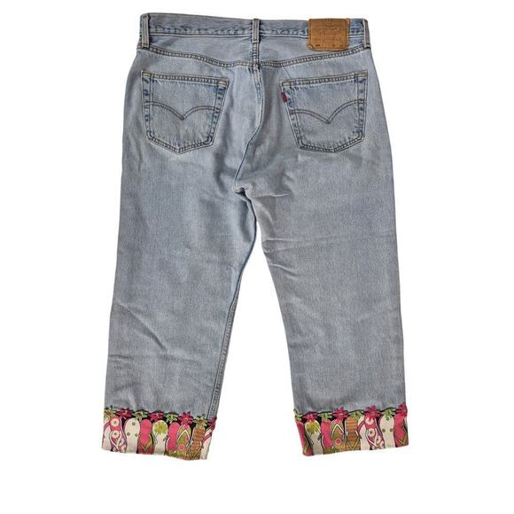 VTG 2001 Levi’s 3 Sisters 501 Women’s Cropped Upcycled Flip Flop Hem Jeans 36x22 - Picture 4 of 5